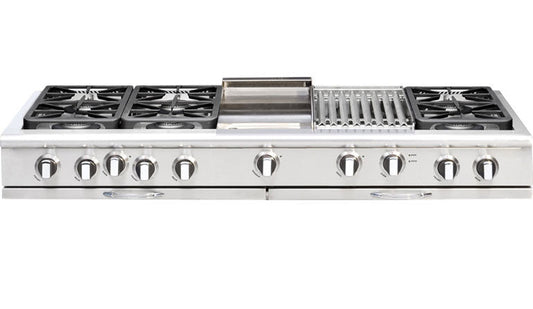 Capital Precision Series GRT606BG 60" 6 Sealed Burners Stainless Steel Natural Gas Rangetop With 12" BBQ Grill, 12" Griddle and Red Knobs