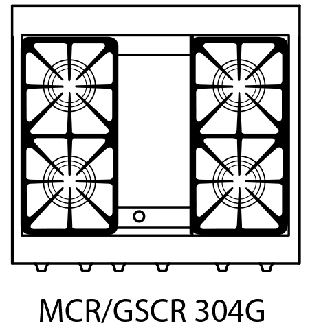 Capital Precision Series GSCR304G 30" 4 Sealed Burners Black Freestanding Natural Gas Range With 9" Griddle, 4.1 Cu.Ft. Self-Clean Oven and Red Knobs