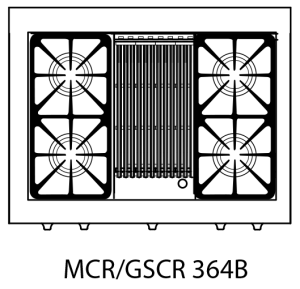 Capital Precision Series GSCR364B 36" 4 Sealed Burners Black Freestanding Natural Gas Range With 12" BBQ Grill, 4.6 Cu.Ft. Self-Clean Oven and Red Knobs