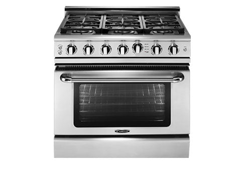 Capital Precision Series GSCR364B 36" 4 Sealed Burners Black Freestanding Natural Gas Range With 12" BBQ Grill, 4.6 Cu.Ft. Self-Clean Oven and Red Knobs