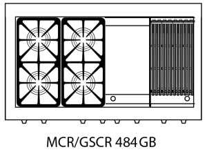 Capital Precision Series GSCR484BG 48" 4 Sealed Burners Black Freestanding Natural Gas Range With 12" BBQ Grill, 12" Griddle, 6.5 Cu.Ft. Self-Clean Double Oven and Red Knobs