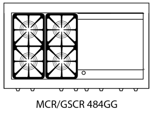 Capital Precision Series GSCR484G 48" 4 Sealed Burners Black Freestanding Natural Gas Range With 24" Griddle, 6.5 Cu.Ft. Self-Clean Double Oven and Red Knobs