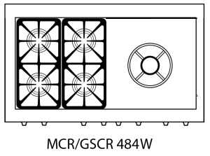 Capital Precision Series GSCR484W 48" 4 Sealed Burners Black Freestanding Natural Gas Range With 24" Power Wok, 6.5 Cu.Ft. Self-Clean Double Oven and Red Knobs