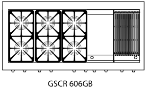 Capital Precision Series GSCR606BG 60" 6 Sealed Burners Black Freestanding Natural Gas Range With 8 Cu.Ft. Self-Clean Double Oven, 12" BBQ Grill and 12" Griddle and Red Knobs