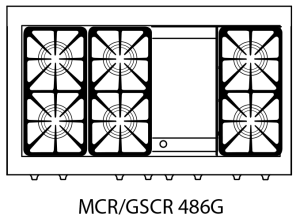 Capital Precision Series MCR486G 48" 6 Sealed Burners Black Freestanding Propane Gas Range With 12" Thermo-Griddle, 7.6 Cu.Ft. Manual Clean Double Oven and Red Knobs