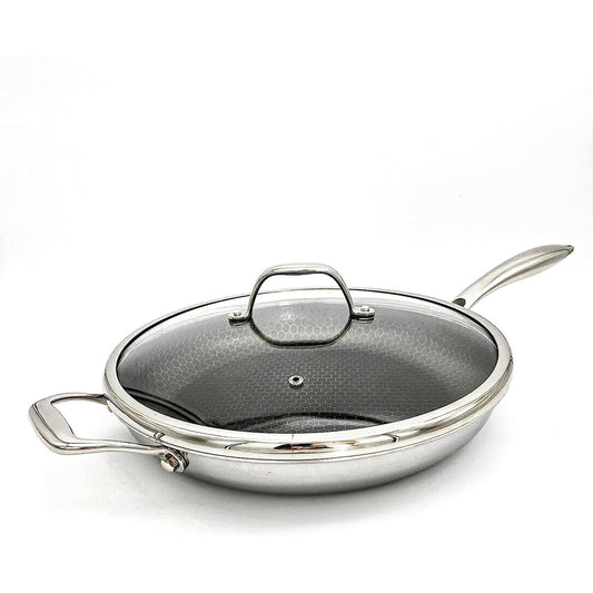 Cooksy Hexagon 12" Stainless Nonstick Hybrid Fry Pan With Lid