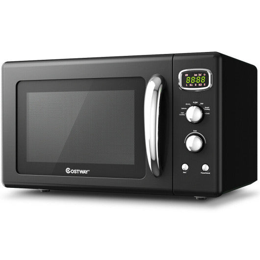 Costway 0.9 Cu.ft Black Retro Countertop Compact Microwave Oven