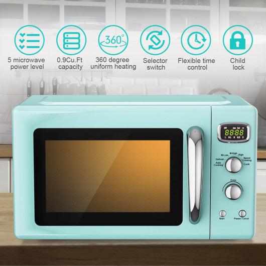 Costway 0.9 Cu.ft Green Retro Countertop Compact Microwave Oven