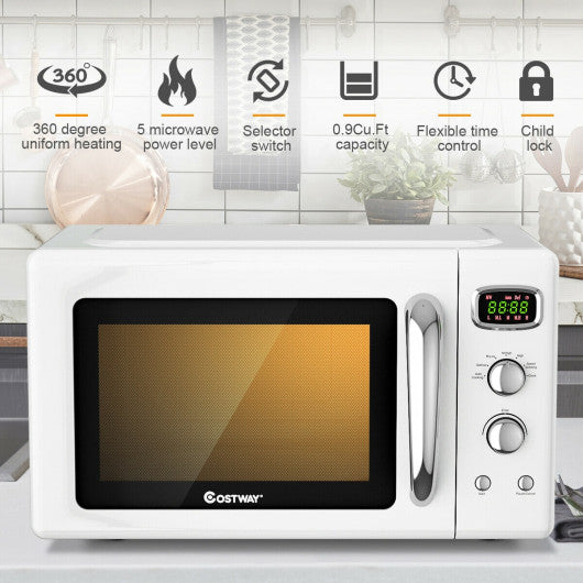 Costway 0.9 Cu.ft White Retro Countertop Compact Microwave Oven
