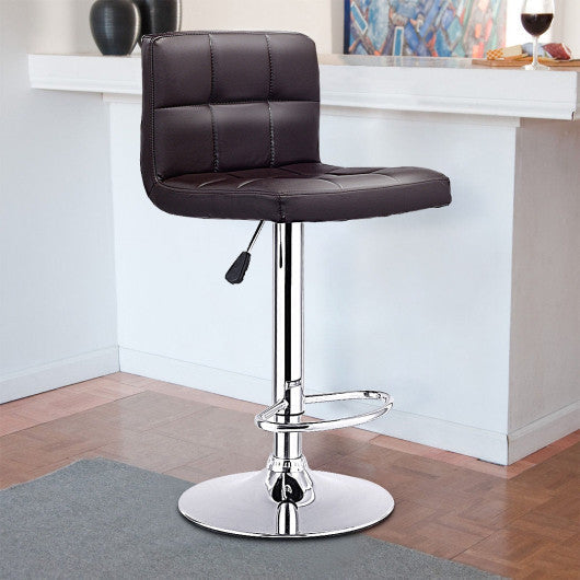 Costway 1 Piece Brown Bar Stool Swivel Adjustable PU Leather Barstools Bistro Pub Chair