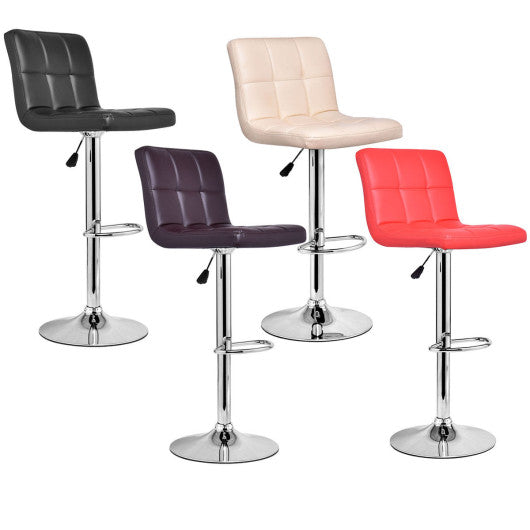 Costway 1 Piece Red Modern Leather Bar Stool Adjustable Hydraulic Counter Swivel Pub Chair