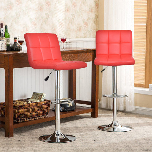 Costway 1 Piece Red Modern Leather Bar Stool Adjustable Hydraulic Counter Swivel Pub Chair