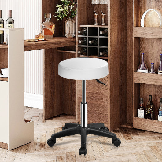 Costway 1 Piece White Adjustable Hydraulic Rolling Swivel Salon Bar Stool with Casters Wheels