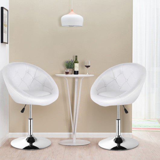 Costway 1 Piece White ModernAdjustable Swivel Round PU Leather Chair