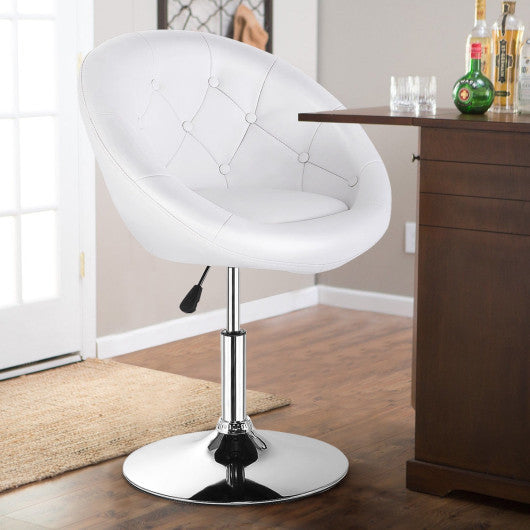 Costway 1 Piece White ModernAdjustable Swivel Round PU Leather Chair