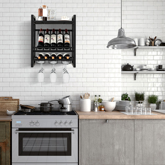 Costway 10 Bottles Wall Mounted Wine Rack with Glass Holder