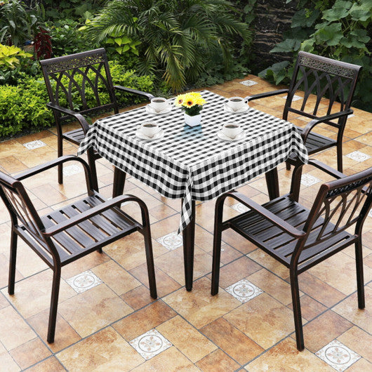 Costway 10 Pcs 52" x 52" Black Square Polyester Plaid Dinner Tablecloth