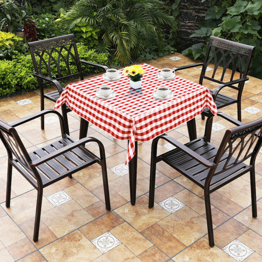 Costway 10 Pcs 52" x 52" Red Square Polyester Plaid Dinner Tablecloth