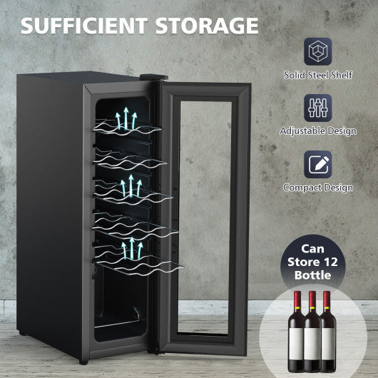 Costway 12 Bottle Compressor Wine Cooler Refrigerator-Black