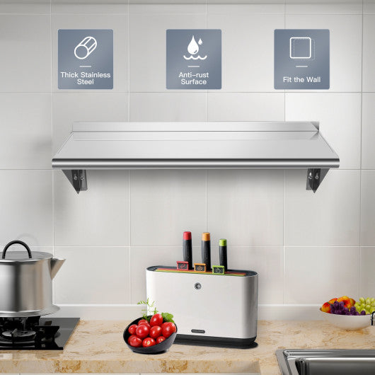Costway 12 x 24 Inches Stainless Steel Commercial Wall Mount Shelf for Kitchen and Restaurant