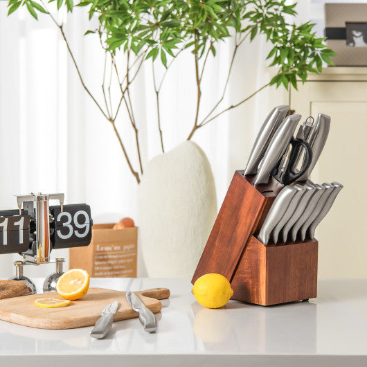 Costway 15-Piece Stainless Steel Knife Block Set with Ergonomic