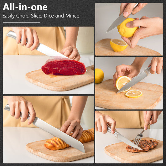 Costway 14-Piece Kitchen Knife Set Stainless Steel Knife Block Set with Sharpener