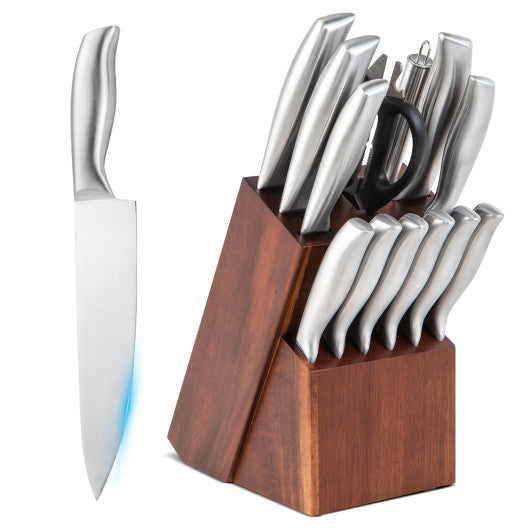 Costway 14-Piece Kitchen Knife Set Stainless Steel Knife Block Set with Sharpener