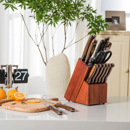 Costway 15 Pieces Stainless Steel Knife Block Set with Ergonomic Handle - KC54177