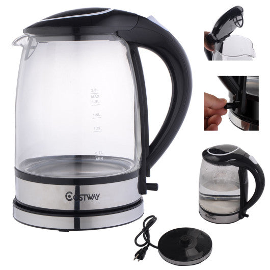 Costway 1500 W 2.0 L Electric Glass Kettle with Blue LED Light