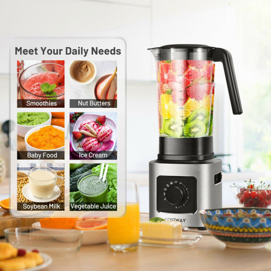 Costway 1500W Silver 5-Speed Countertop Smoothie Blender with 5 Presets and 68oz Tritan Jar