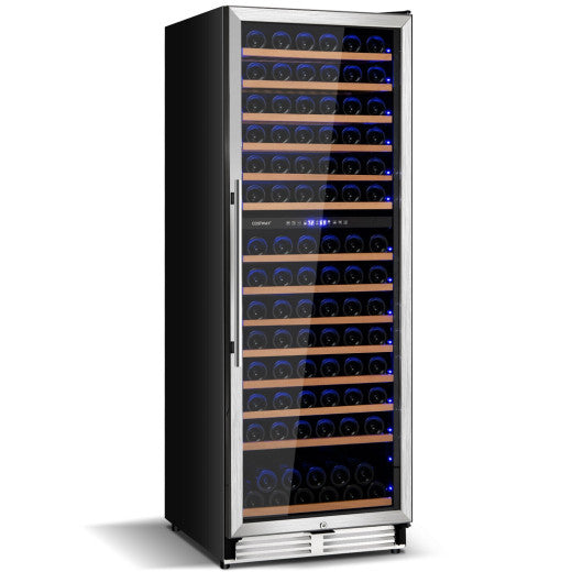 Costway 154-Bottle Silver Freestanding Wine Cooler Refrigerator Dual Zone Wine Cellar with Dual Temperature Control