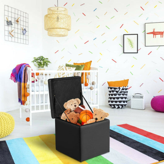 Costway 16" Black Storage Box Ottoman Square Seat Foot Stool
