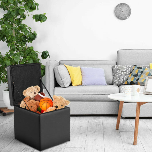 Costway 16" Black Storage Box Ottoman Square Seat Foot Stool