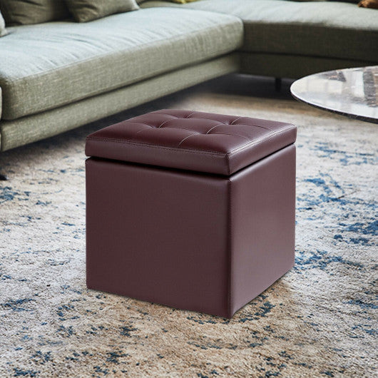 Costway 16" Coffee Storage Box Ottoman Square Seat Foot Stool