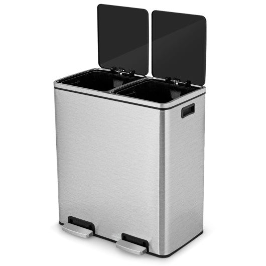 Costway 16 Gallon Dual Step Trash Can Recycling Double Bucket Pedal