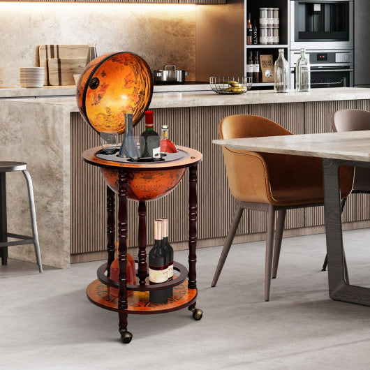 Costway 16th Century Wood Globe Wine Bar Stand