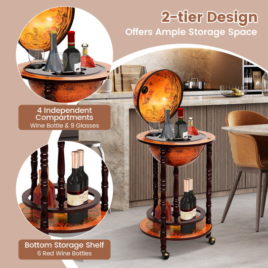 Costway 16th Century Wood Globe Wine Bar Stand