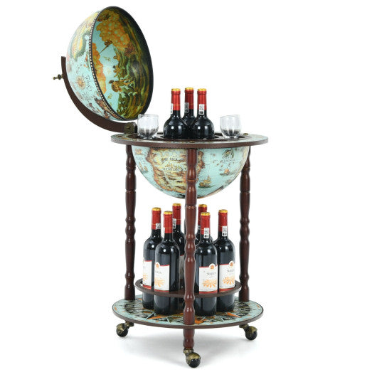 Costway 17" Globe Wine Bar Stand 16th Century Italian Map Liquor Bottle Shelf Cart