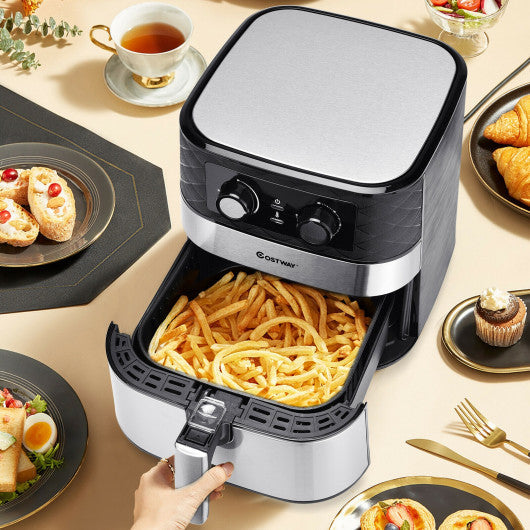 Costway 1700W 5.3 QT Black Electric Hot Air Fryer with Stainless steel and Non-Stick Fry Basket
