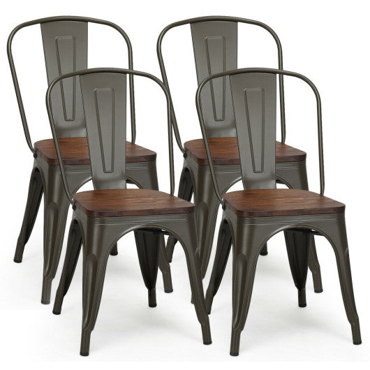 Costway 18" Dark Green Height Set of 4 Stackable Style Metal Wood Dining Chair