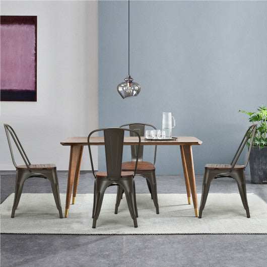Costway 18" Dark Green Height Set of 4 Stackable Style Metal Wood Dining Chair