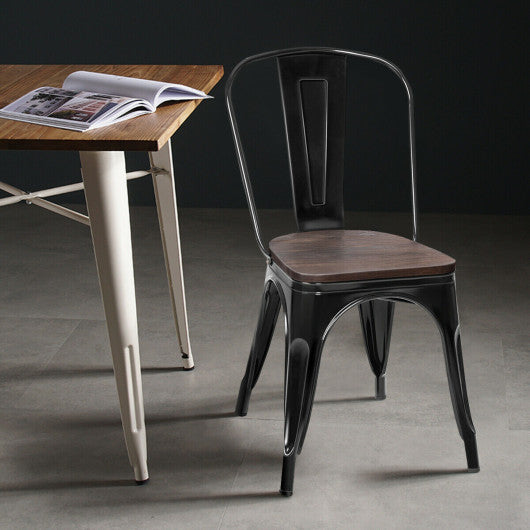 Costway 18" Height Set of 4 Black Stackable Style Metal Wood Dining Chair