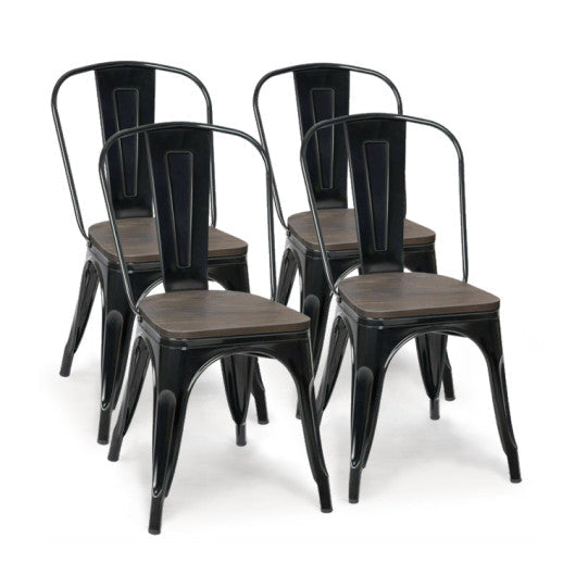 Costway 18" Height Set of 4 Black Stackable Style Metal Wood Dining Chair