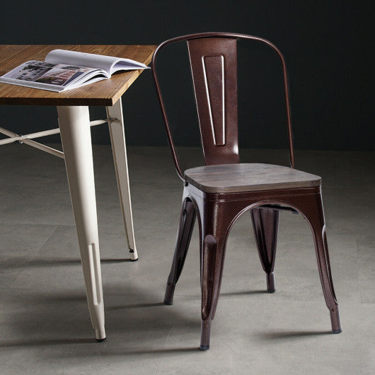 Costway 18" Height Set of 4 Coffee Stackable Style Metal Wood Dining Chair
