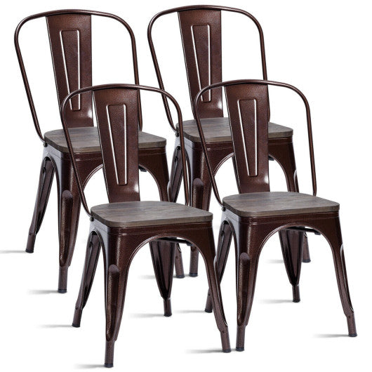 Costway 18" Height Set of 4 Coffee Stackable Style Metal Wood Dining Chair