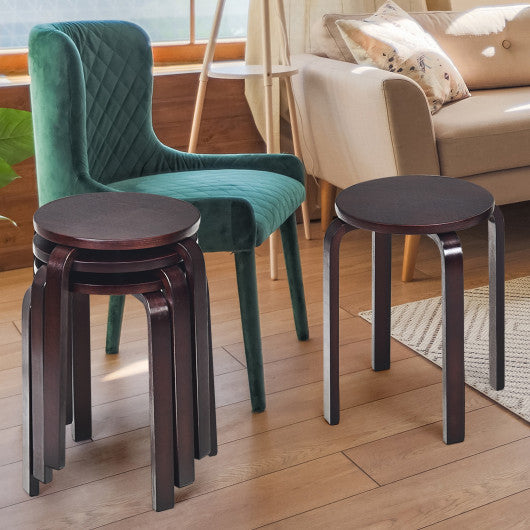 Costway 18" Set of 4 Deep Brown Stackable Bentwood Dining Chairs with Round Top
