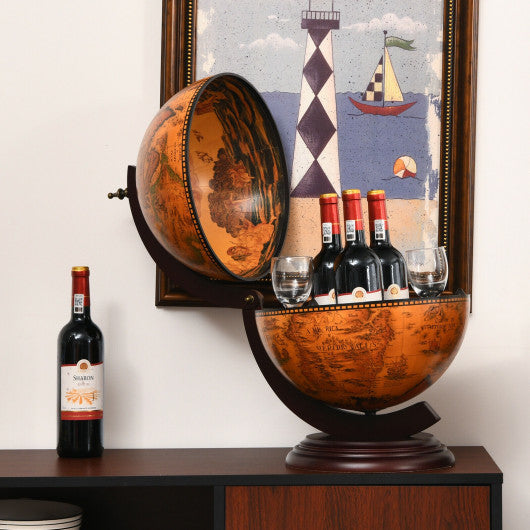 Costway 19" Brown 16th Century Nautical Map Tabletop Globe Wine Cabinet