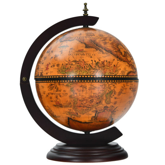 Costway 19" Brown 16th Century Nautical Map Tabletop Globe Wine Cabinet