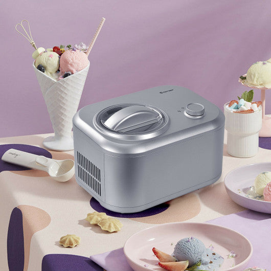 Costway 1.1 QT Silver Ice Cream Maker Automatic Frozen Dessert Machine with Spoon