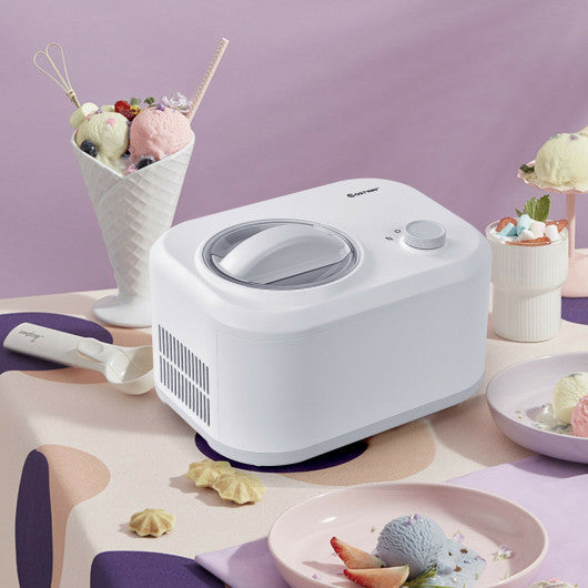 Costway 1.1 QT White Ice Cream Maker Automatic Frozen Dessert Machine with Spoon